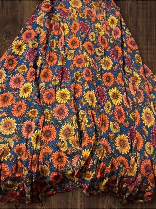 NATURAL LIFE Dresses & Skirts - NATURAL LIFE Blue Maxi Skirt with Orange & Yellow Sunflowers